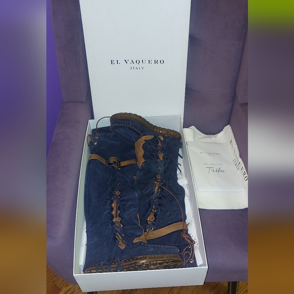 SOLD El Vaquero Coleen Drifter Tall Moccasin Boots Navy Brand New in Box - Picture 2 of 16